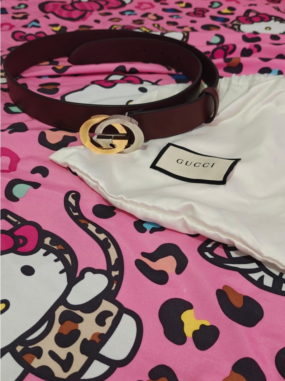 Gucci Burgundy Leather Belt with Gold Double G Buckle